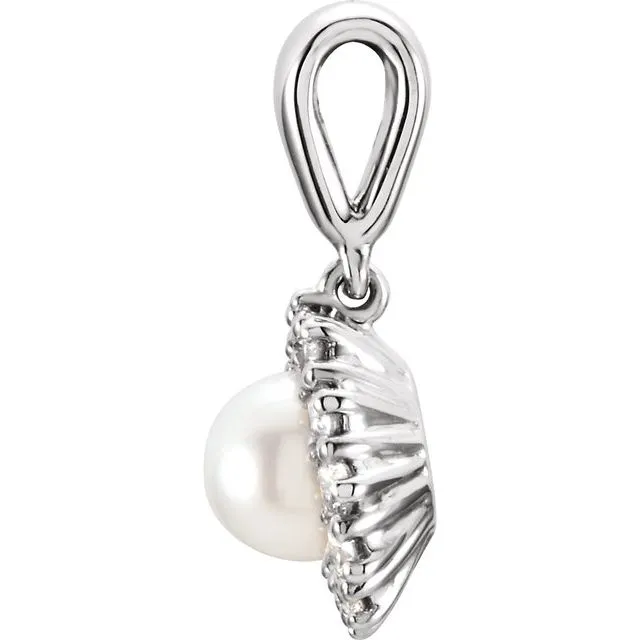 TreasureFineJewelers Necklaces 14K White Gold Freshwater Cultured Pearl 13 CTW Diamond Pendant
