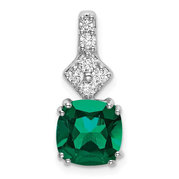 TreasureFineJewelers Necklaces 14K White Gold Lab Grown Diamond Created Emerald Pendant TreasureFineJewelers Necklaces 14K White Gold Lab Grown Diamond Created Emerald Pendant
