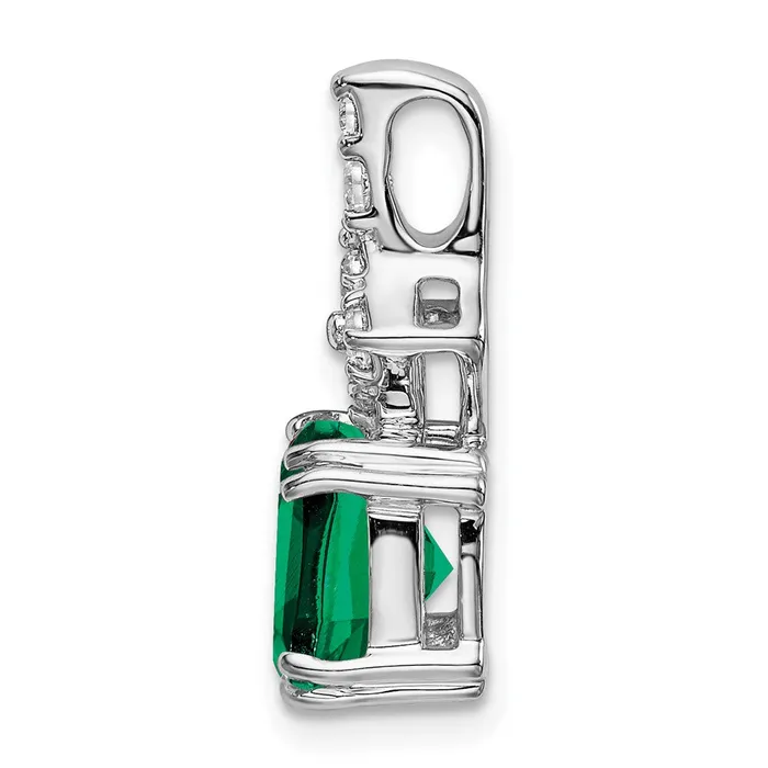TreasureFineJewelers Necklaces 14K White Gold Lab Grown Diamond Created Emerald Pendant