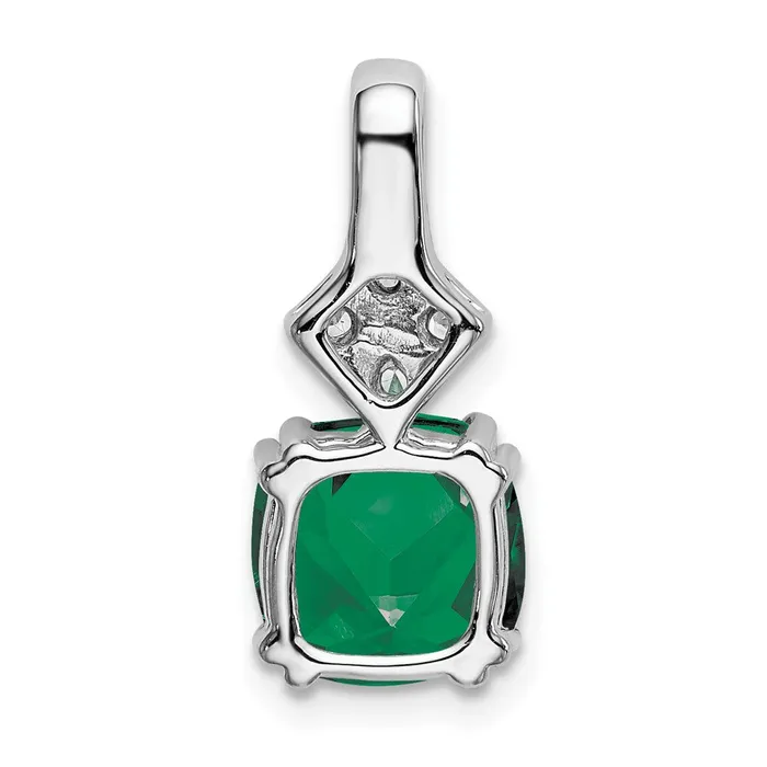 TreasureFineJewelers Necklaces 14K White Gold Lab Grown Diamond Created Emerald Pendant