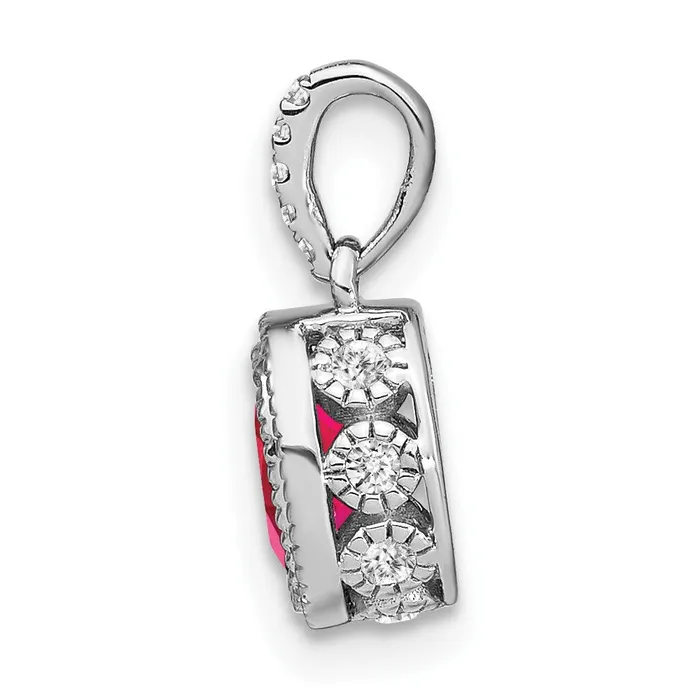 TreasureFineJewelers Necklaces 14k White Gold Oval Ruby and Diamond Pendant