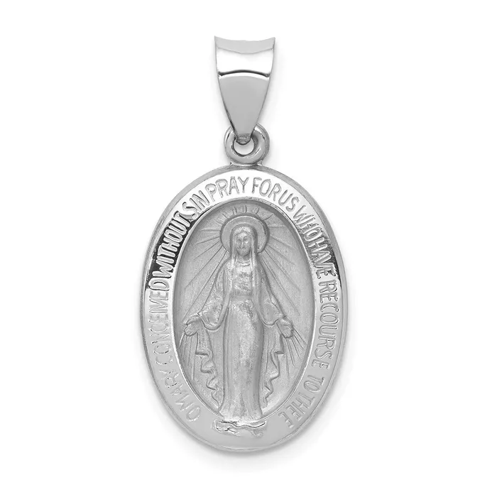 TreasureFineJewelers Necklaces 14k White Gold PolishedSatin Miraculous Medal Hollow Pendant TreasureFineJewelers Necklaces 14k White Gold PolishedSatin Miraculous Medal Hollow Pendant