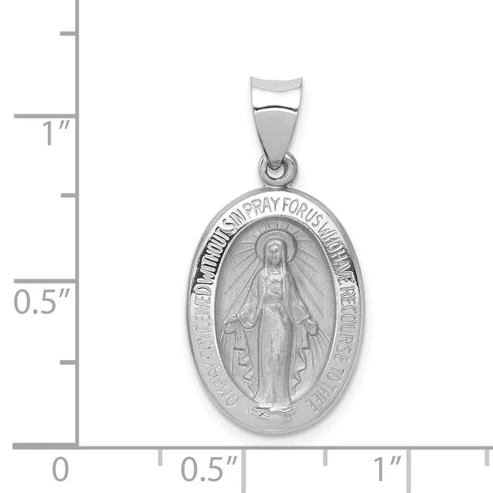 TreasureFineJewelers Necklaces 14k White Gold PolishedSatin Miraculous Medal Hollow Pendant