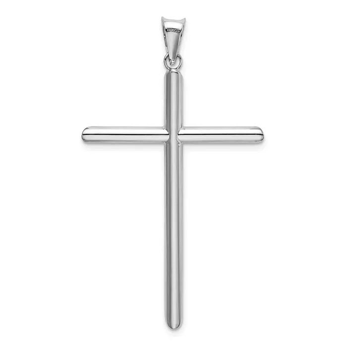 TreasureFineJewelers Necklaces 14k White Gold Polished Tube Cross Pendant