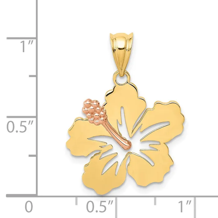 TreasureFineJewelers Necklaces 14k Yellow and Rose Gold Hibiscus Flower Pendant