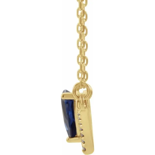 TreasureFineJewelers Necklaces 14K Yellow Blue Sapphire 06 CTW Diamond 18 Necklace