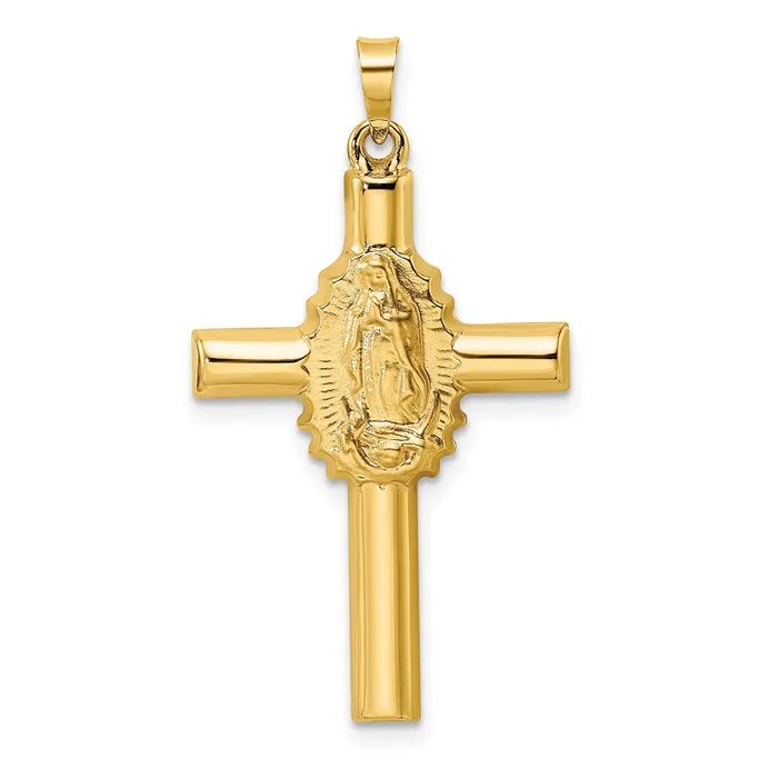 TreasureFineJewelers Necklaces 14k Yellow Gold Polished and Satin Hollow Cross Pendant TreasureFineJewelers Necklaces 14k Yellow Gold Polished and Satin Hollow Cross Pendant