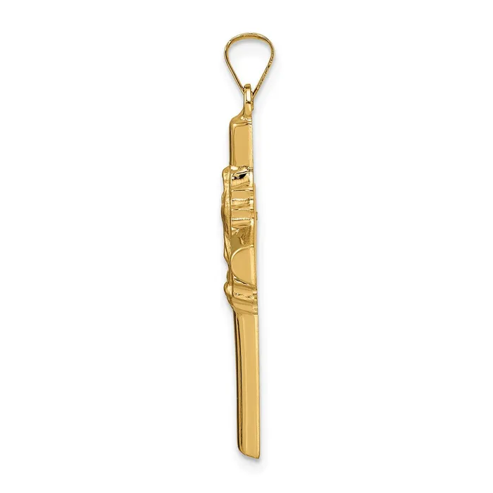 TreasureFineJewelers Necklaces 14k Yellow Gold Polished and Satin Hollow Cross Pendant