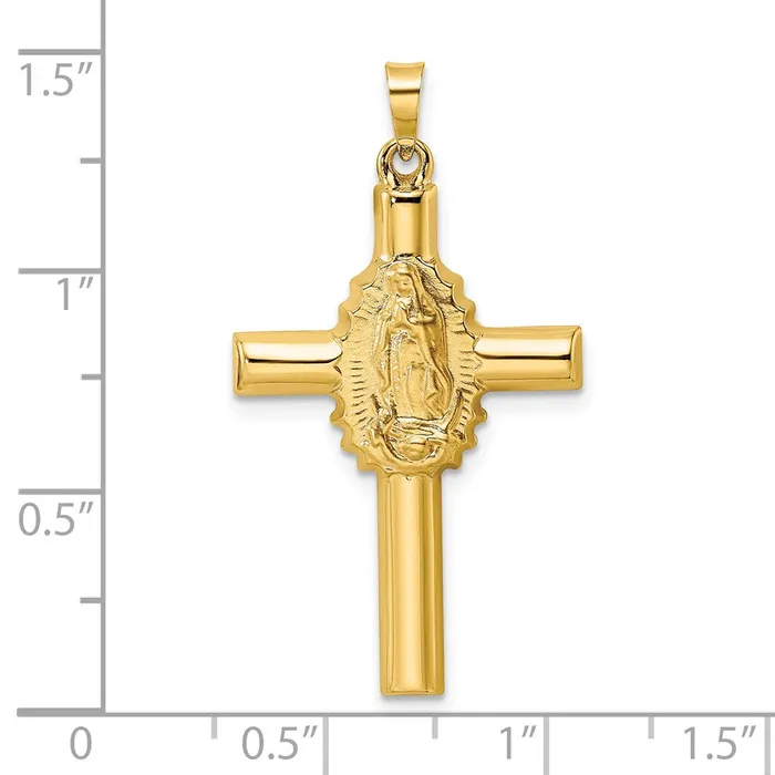 TreasureFineJewelers Necklaces 14k Yellow Gold Polished and Satin Hollow Cross Pendant