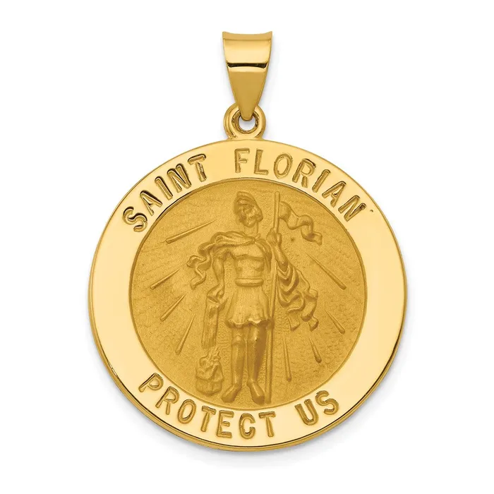 TreasureFineJewelers Necklaces 14k Yellow Gold Polished and Satin St Florian Medal Hollow Pendant TreasureFineJewelers Necklaces 14k Yellow Gold Polished and Satin St Florian Medal Hollow Pendant