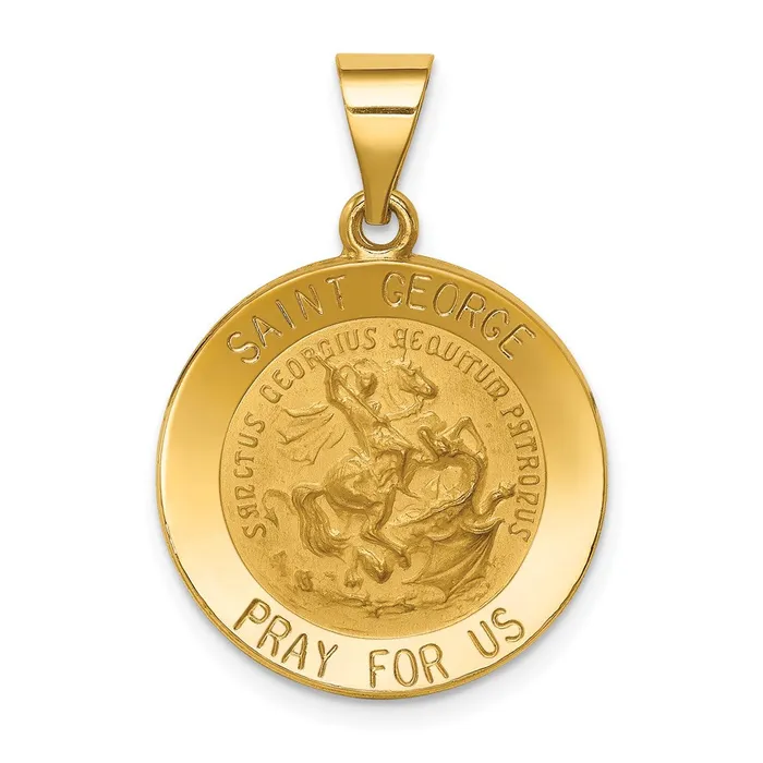 TreasureFineJewelers Necklaces 14k Yellow Gold Polished and Satin St George Medal Hollow Pendant TreasureFineJewelers Necklaces 14k Yellow Gold Polished and Satin St George Medal Hollow Pendant