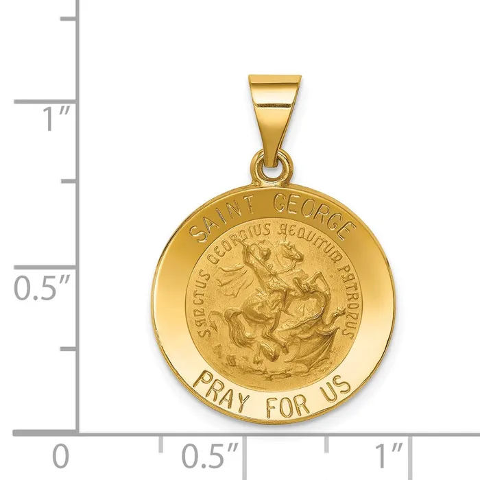 TreasureFineJewelers Necklaces 14k Yellow Gold Polished and Satin St George Medal Hollow Pendant