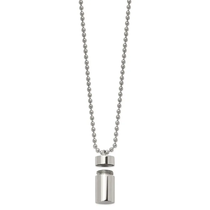 TreasureFineJewelers Necklaces Chisel Stainless Steel Polished Capsule that Opens on a 22 inch Ball Chain Necklace