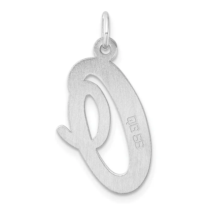 TreasureFineJewelers Necklaces Large Sterling Silver Rhodiumplated Script Letter O Initial Charm