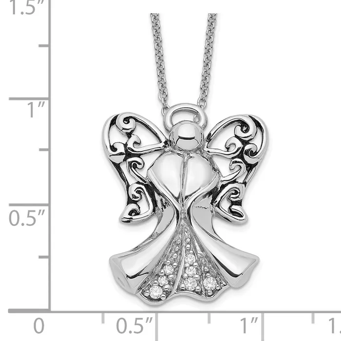 TreasureFineJewelers Necklaces Sentimental Expressions Sterling Silver Rhodiumplated CZ Antiqued Angel of Strength 18in Necklace
