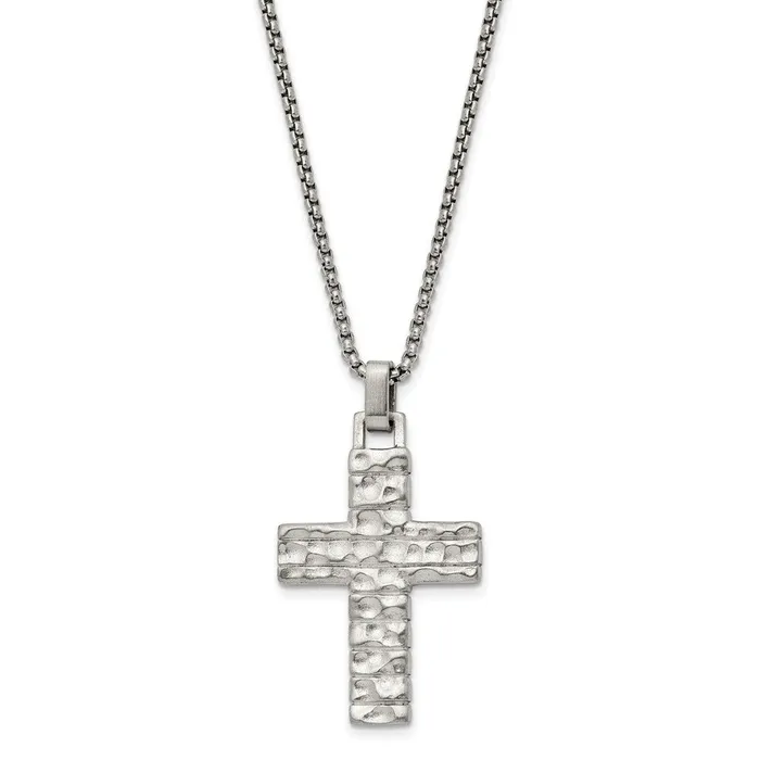 TreasureFineJewelers Necklaces Stainless Steel Brushed Polished Textured Cross 24in Necklace TreasureFineJewelers Necklaces Stainless Steel Brushed Polished Textured Cross 24in Necklace