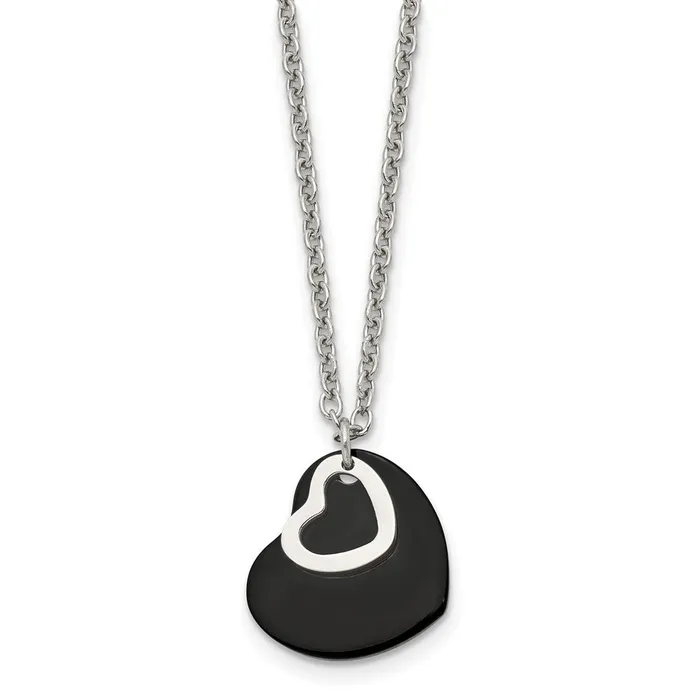 TreasureFineJewelers Necklaces Stainless Steel Polished Black IPplated Heart 18in Necklace TreasureFineJewelers Necklaces Stainless Steel Polished Black IPplated Heart 18in Necklace