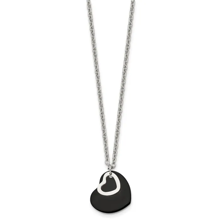 TreasureFineJewelers Necklaces Stainless Steel Polished Black IPplated Heart 18in Necklace