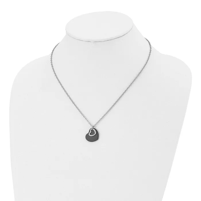 TreasureFineJewelers Necklaces Stainless Steel Polished Black IPplated Heart 18in Necklace