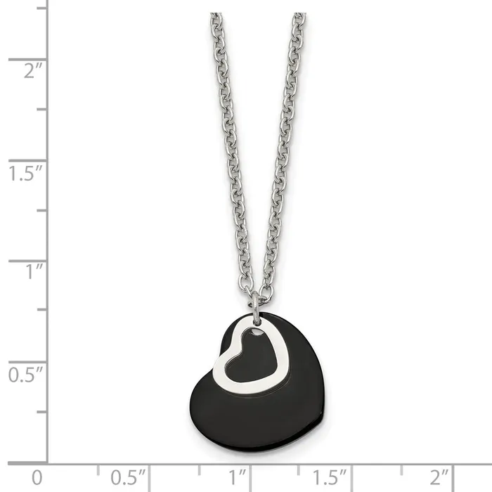 TreasureFineJewelers Necklaces Stainless Steel Polished Black IPplated Heart 18in Necklace