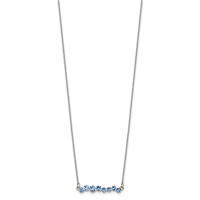 TreasureFineJewelers Necklaces Stainless Steel Polished wBlue Preciosa Crystal w2in ext 16in Necklace