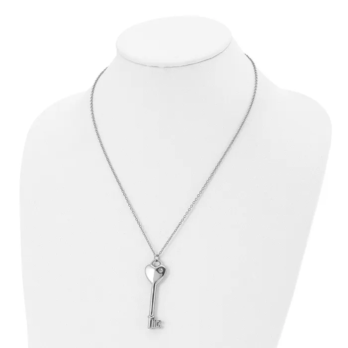 TreasureFineJewelers Necklaces Stainless Steel Polished wCZ Heart Key 20in Necklace