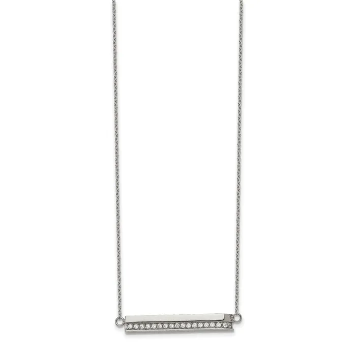 TreasureFineJewelers Necklaces Stainless Steel Polished with CZ Bar 18in with 1in ext Necklace TreasureFineJewelers Necklaces Stainless Steel Polished with CZ Bar 18in with 1in ext Necklace