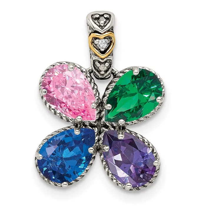 TreasureFineJewelers Necklaces Sterling Silver 14k Fourstone and Diamond Mothers Pendant SemiMount