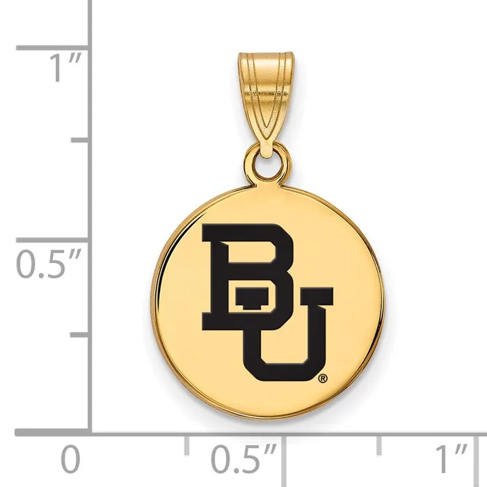 TreasureFineJewelers Necklaces Sterling Silver Goldplated Baylor University Bears Medium Enameled Disc Pendant