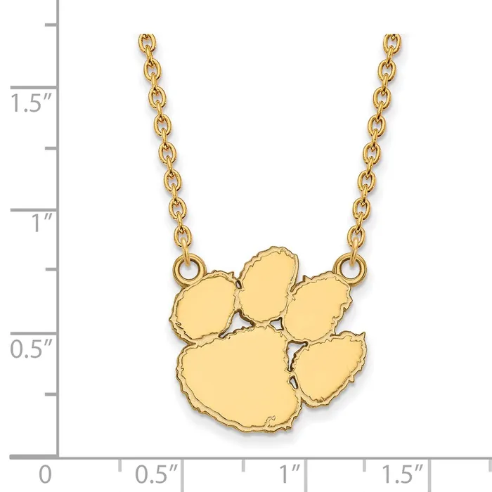 TreasureFineJewelers Necklaces Sterling Silver Goldplated Clemson University Tiger Paw Large Pendant 18 inch Necklace