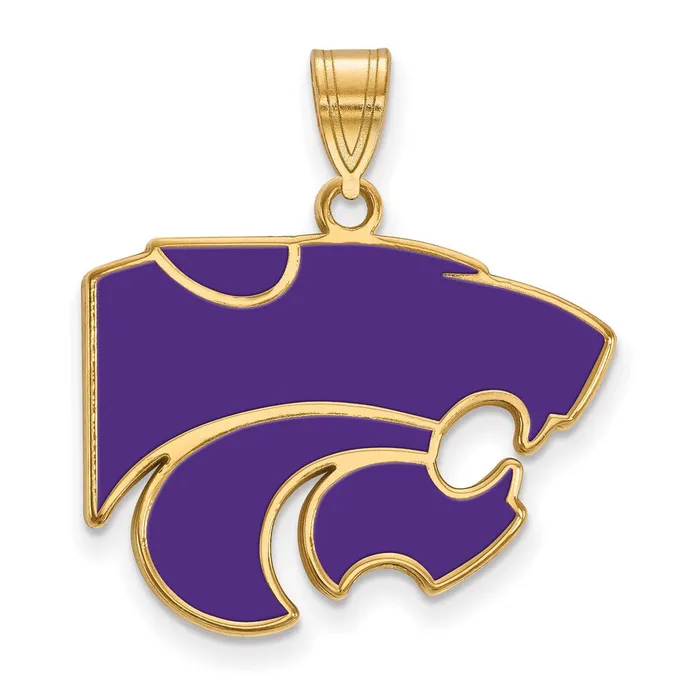 TreasureFineJewelers Necklaces Sterling Silver Goldplated Kansas State University Wildcat Large Enameled Pendant