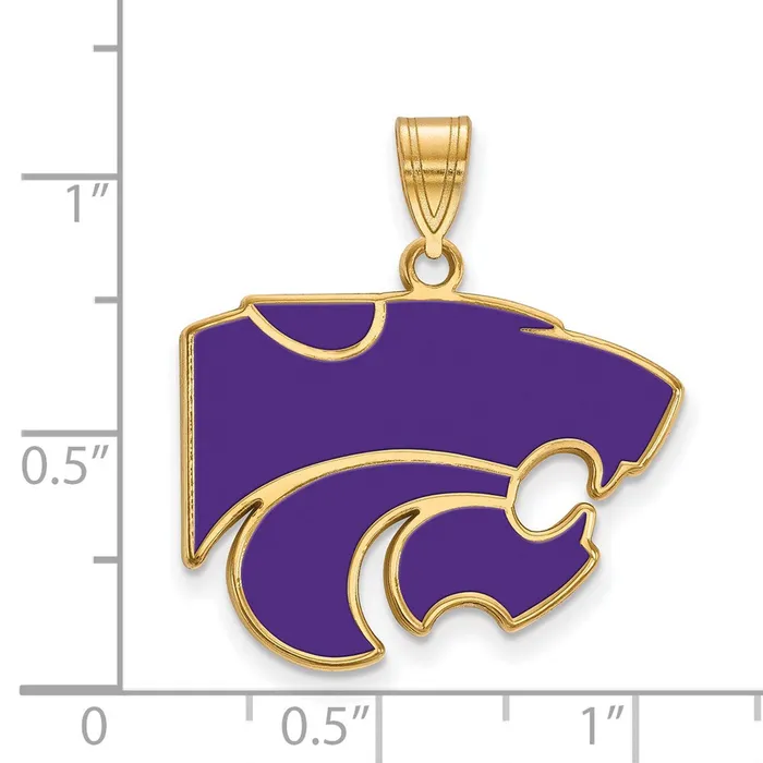 TreasureFineJewelers Necklaces Sterling Silver Goldplated Kansas State University Wildcat Large Enameled Pendant