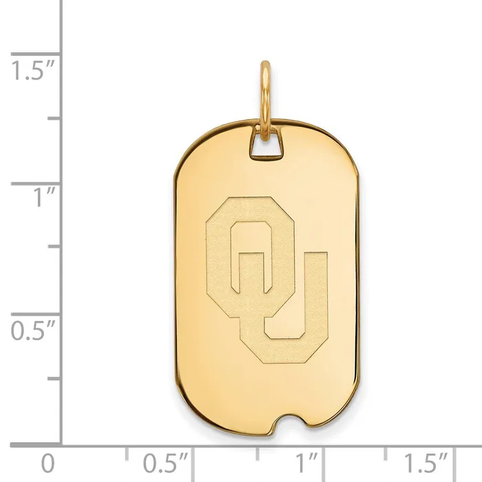 TreasureFineJewelers Necklaces Sterling Silver Goldplated University of Oklahoma OU Small Dog Tag Pendant