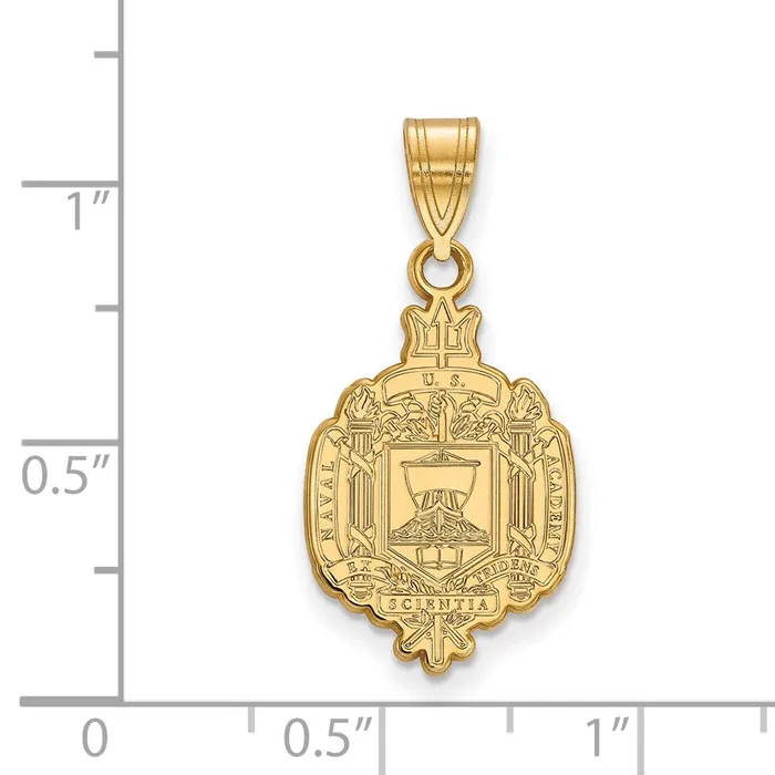 TreasureFineJewelers Necklaces Sterling Silver Goldplated US Naval Academy Large Crest Pendant