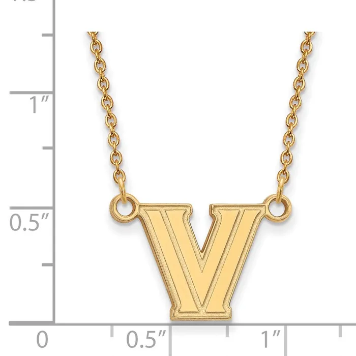 TreasureFineJewelers Necklaces Sterling Silver Goldplated Villanova University Letter V Small Pendant 18 inch Necklace