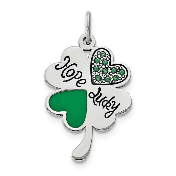 TreasureFineJewelers Necklaces Sterling Silver Polish Enamel Hope Luck Swarovski Zirconia Clover Pendant TreasureFineJewelers Necklaces Sterling Silver Polish Enamel Hope Luck Swarovski Zirconia Clover Pendant