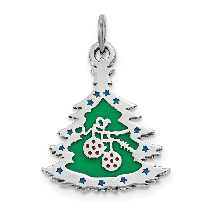 TreasureFineJewelers Necklaces Sterling Silver Polished Green Enameled Christmas Tree Pendant TreasureFineJewelers Necklaces Sterling Silver Polished Green Enameled Christmas Tree Pendant