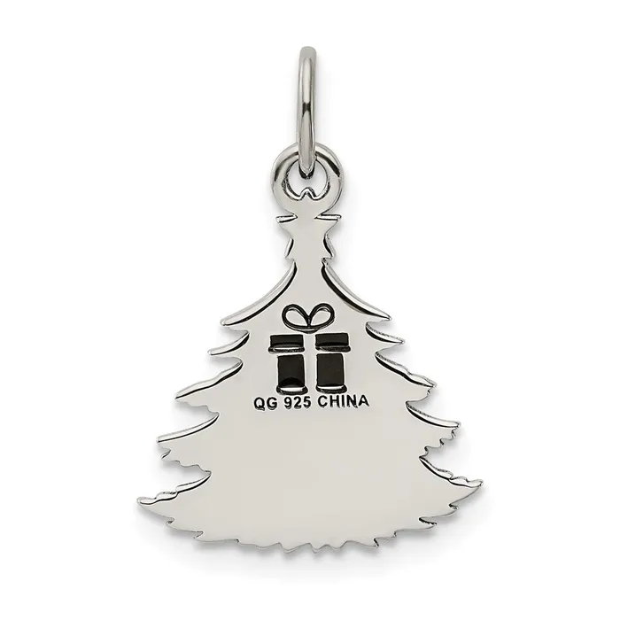 TreasureFineJewelers Necklaces Sterling Silver Polished Green Enameled Christmas Tree Pendant