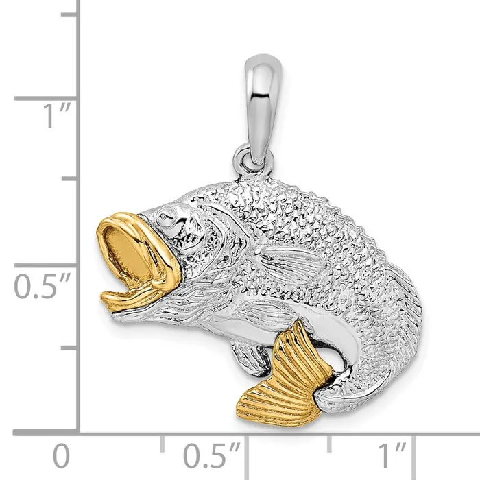 TreasureFineJewelers Necklaces Sterling Silver Polished Jumping Bass w14k Accents Pendant