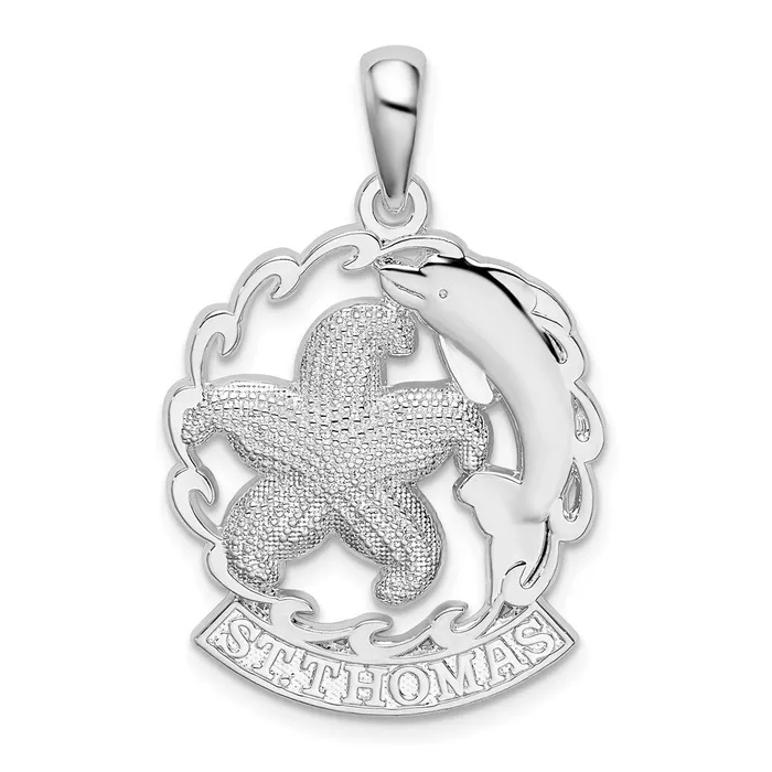 TreasureFineJewelers Necklaces Sterling Silver Polished St Thomas Starfish and Dolphin Pendant TreasureFineJewelers Necklaces Sterling Silver Polished St Thomas Starfish and Dolphin Pendant