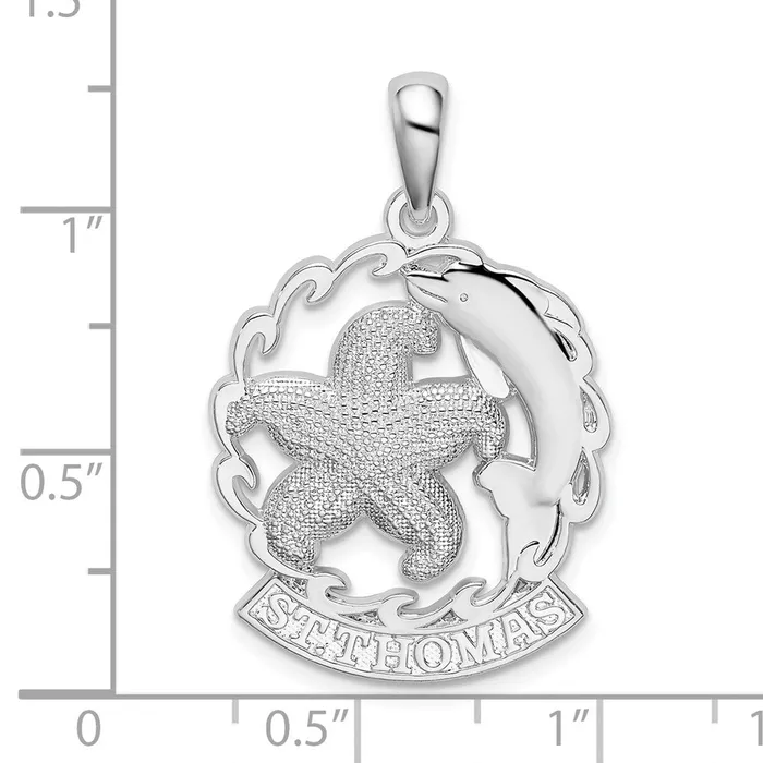 TreasureFineJewelers Necklaces Sterling Silver Polished St Thomas Starfish and Dolphin Pendant