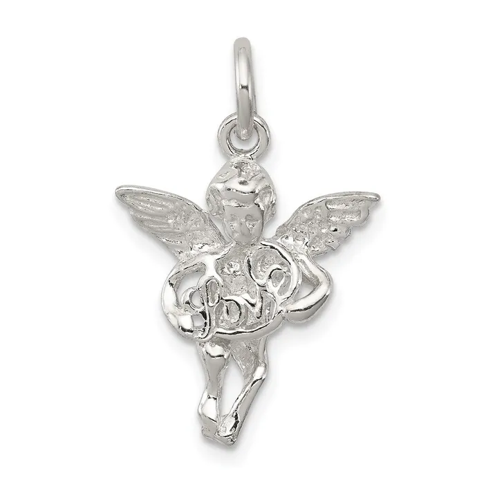 TreasureFineJewelers Necklaces Sterling Silver Polished Textured Angel Love Pendant TreasureFineJewelers Necklaces Sterling Silver Polished Textured Angel Love Pendant
