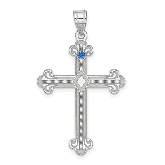 TreasureFineJewelers Necklaces Sterling Silver Rhplt Crystal Family Cross Pendant