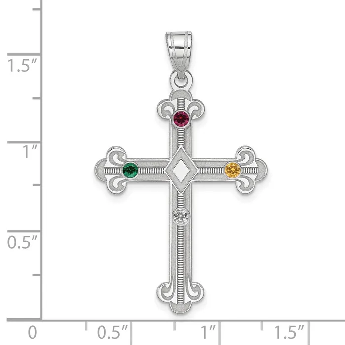 TreasureFineJewelers Necklaces Sterling Silver Rhplt Crystal Family Cross Pendant