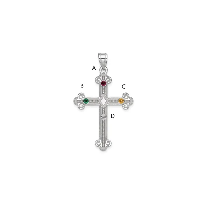 TreasureFineJewelers Necklaces Sterling Silver Rhplt Crystal Family Cross Pendant