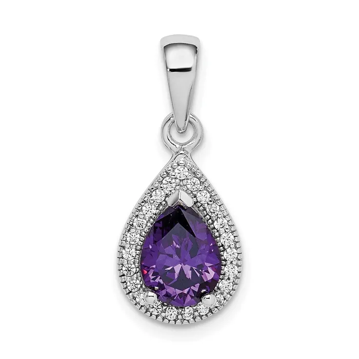 TreasureFineJewelers Necklaces Sterling Silver Rhod Plated Purple and Clear CZ Pendant TreasureFineJewelers Necklaces Sterling Silver Rhod Plated Purple and Clear CZ Pendant