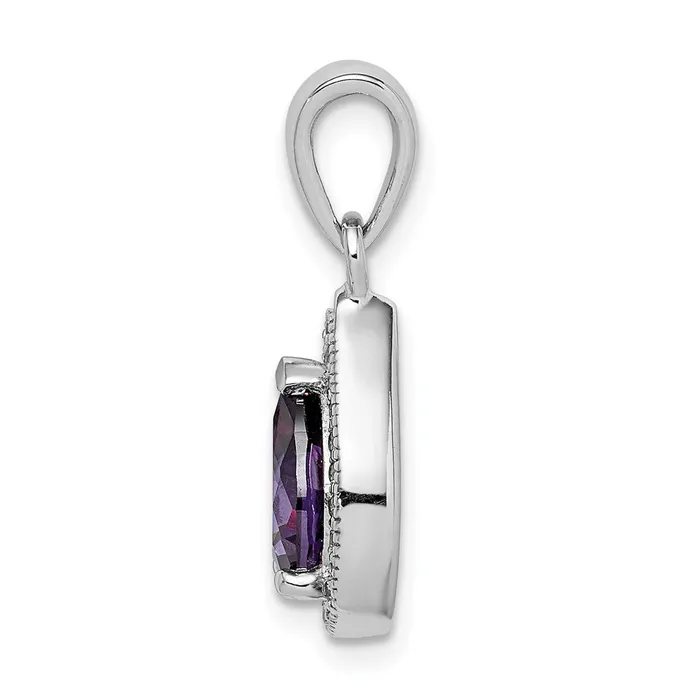 TreasureFineJewelers Necklaces Sterling Silver Rhod Plated Purple and Clear CZ Pendant