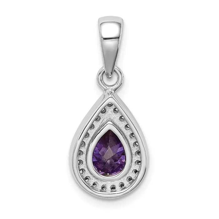 TreasureFineJewelers Necklaces Sterling Silver Rhod Plated Purple and Clear CZ Pendant