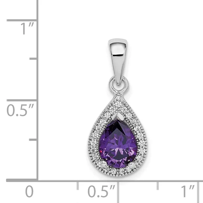 TreasureFineJewelers Necklaces Sterling Silver Rhod Plated Purple and Clear CZ Pendant