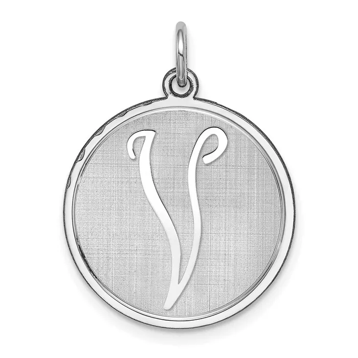 TreasureFineJewelers Necklaces Sterling Silver Rhodiumplated Brocaded Letter V Initial Charm TreasureFineJewelers Necklaces Sterling Silver Rhodiumplated Brocaded Letter V Initial Charm